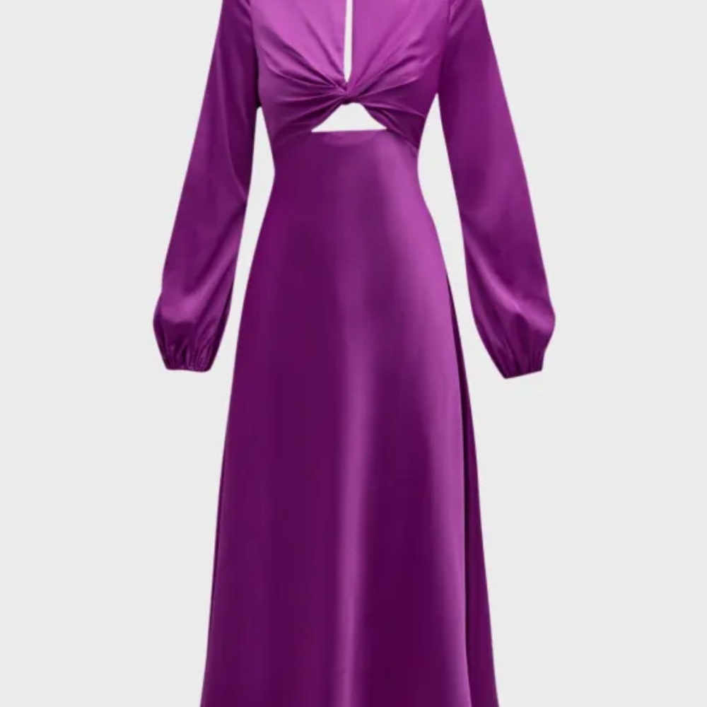 Liv Foster Satin Wild Orchid Cut-Out A-Line Open Back Midi-Dress Sz 0 NEW